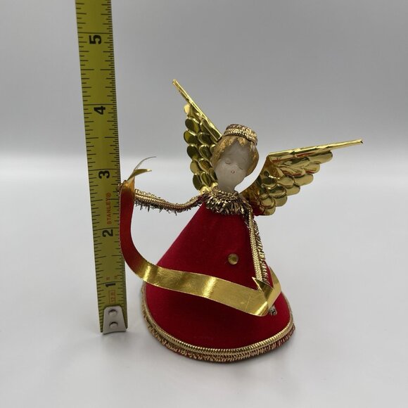 Vintage Koestel Wax Angel Figure in Red Velvet w/ Gold Wings Holding Banner 3.5" - Picture 7 of 9
